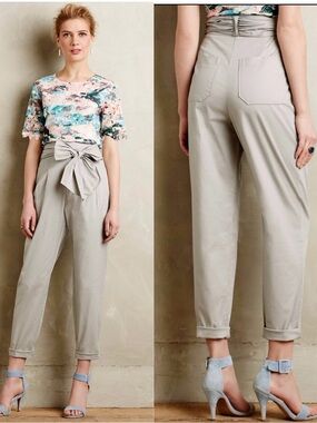 Anthropology Cartonnier High-Waist Paperbag Tie Waist Pants